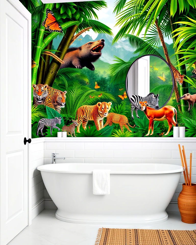 dramatic jungle safari adventure - 30 Bathroom Mural Ideas
