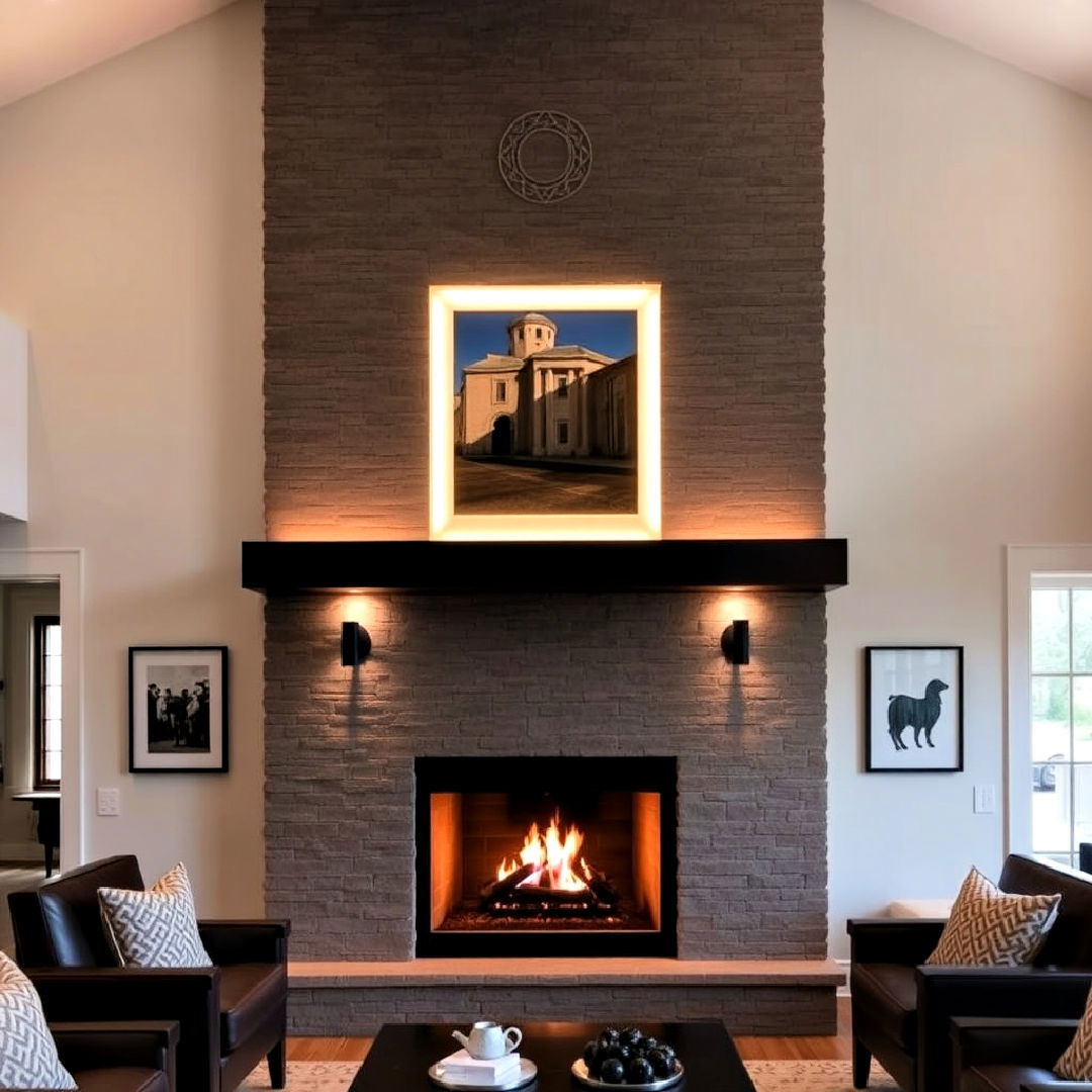 dramatic lighting for two story fireplace - 25 Two-story Fireplace Ideas
