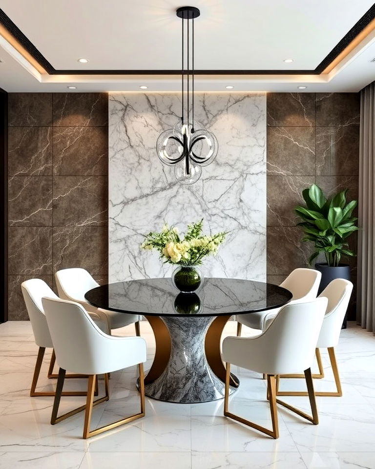 dramatic marble panels for a luxe look - 25 Dining Room Wall Paneling Ideas