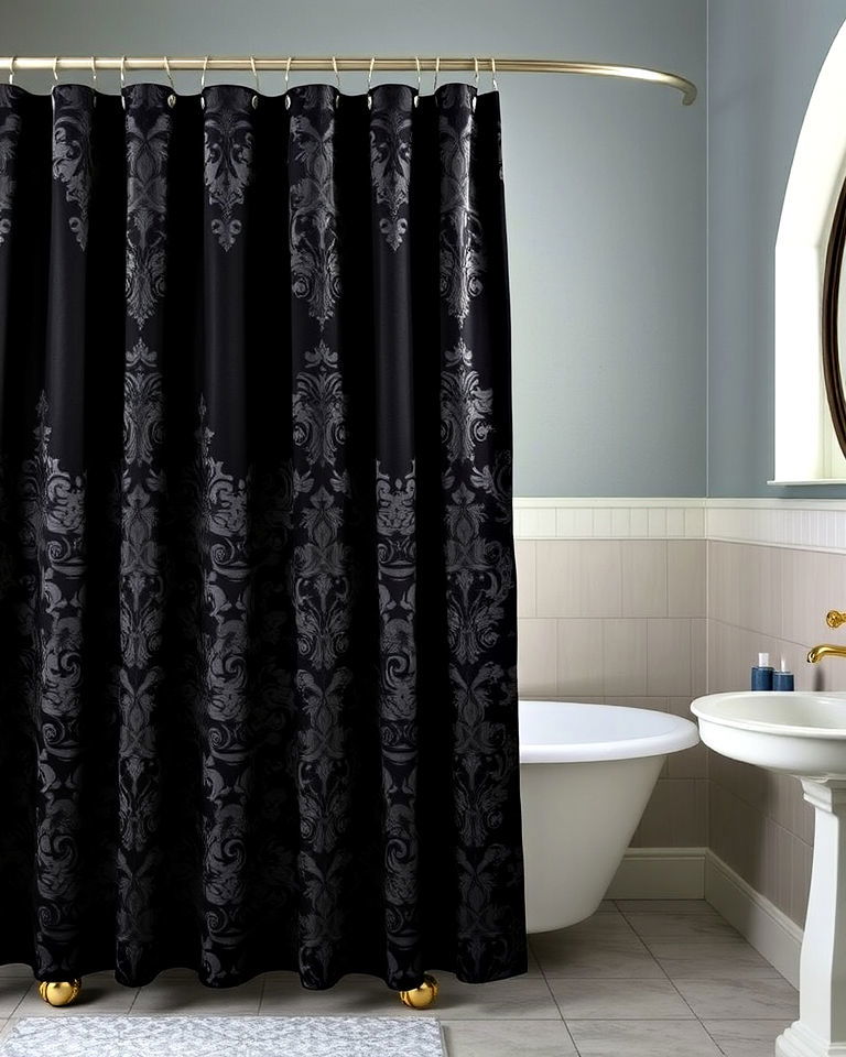 dramatic moody shower curtains - 20 Dark Academia Bathroom Ideas