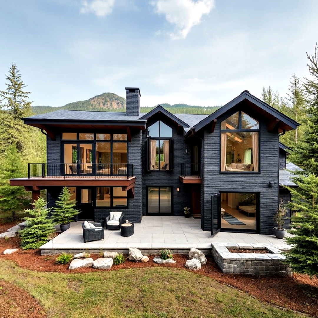 dramatic mountain retreat with black brick - 40 Black Brick House Exteriors