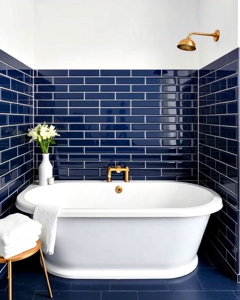 dramatic navy blue tiles for bathtub surround - 40 Bathtub Tile Ideas