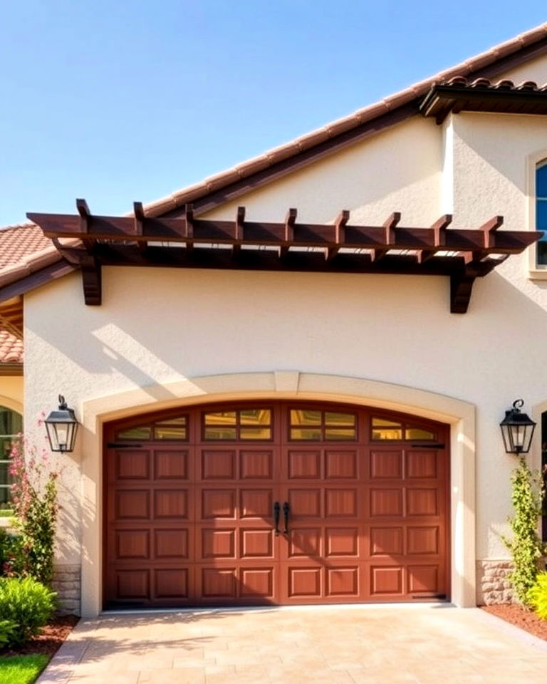 dramatic overhead pergola accent - 20 Exterior Garage Door Trim Ideas
