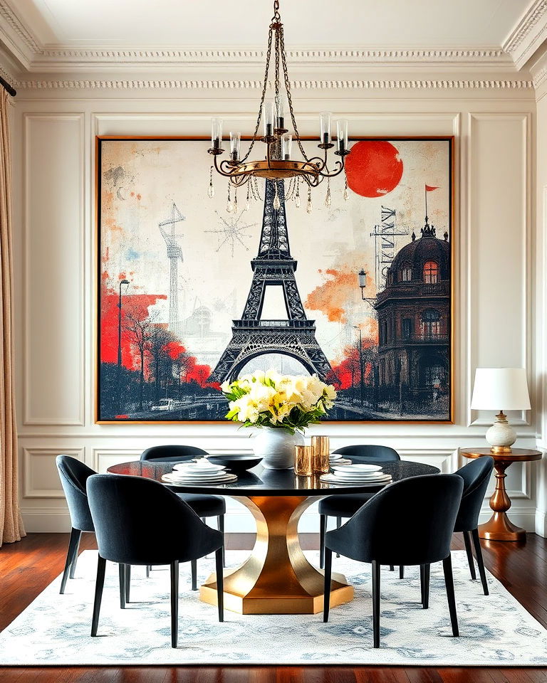 dramatic oversized artwork - 25 French Parisian Dining Room Ideas