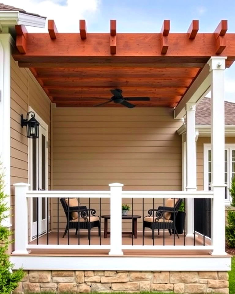 dramatic pergola topped railings - 25 Front Porch Railing Ideas