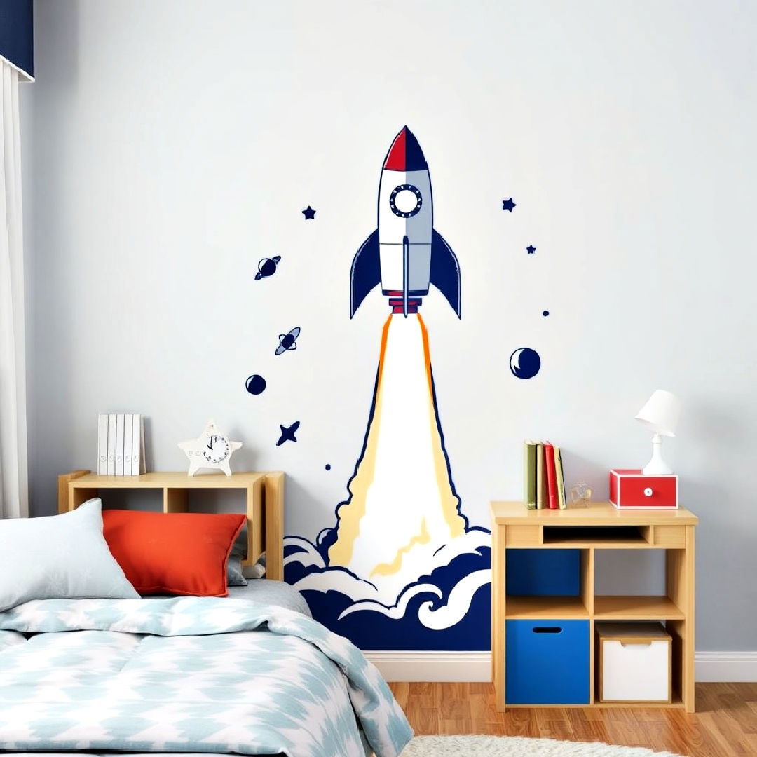dramatic rocket launch wall stickers - 20 Space-themed Room Ideas