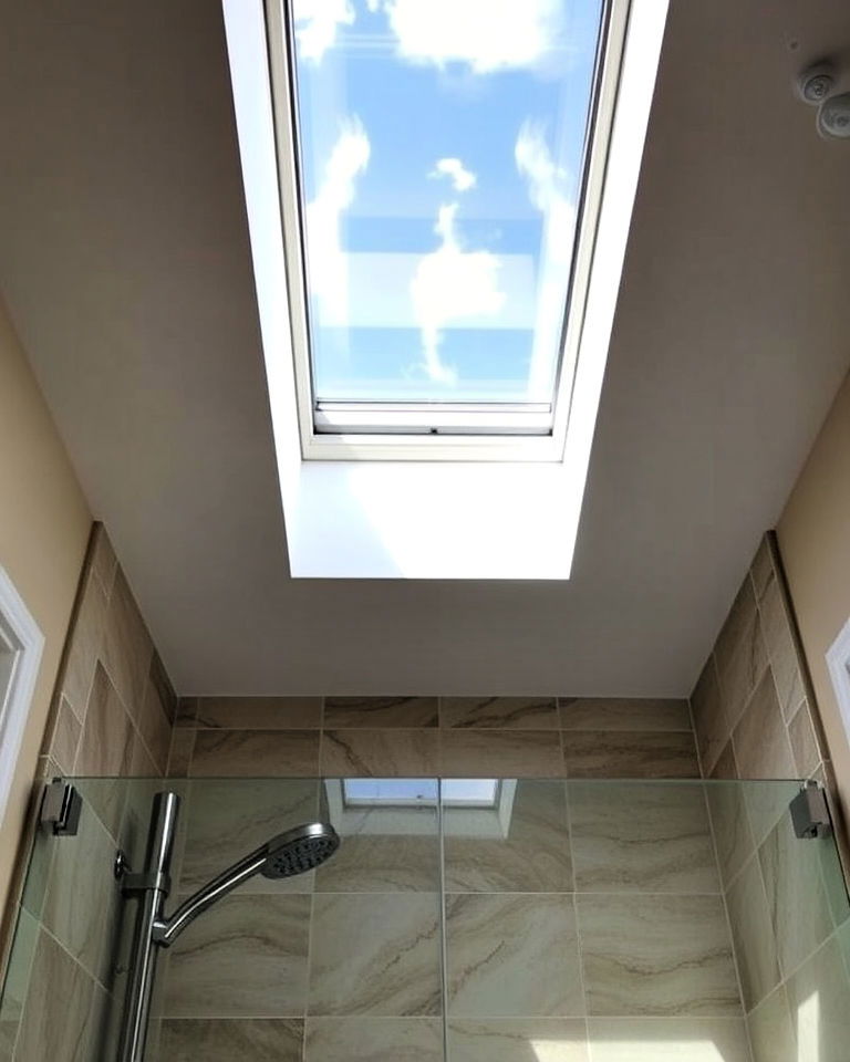 dramatic skylight windows for vertical light - 30 Shower Window Ideas