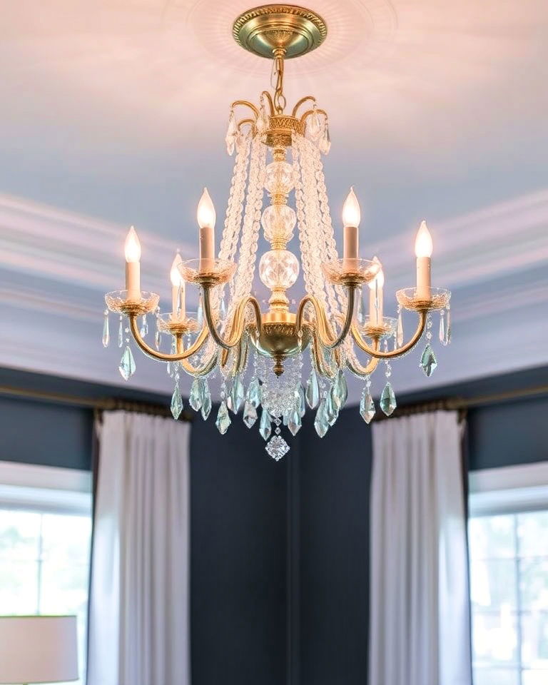 dramatic statement chandelier - 30 Bedroom Decor Ideas
