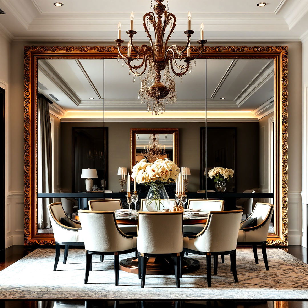 dramatic statement oversized mirror - 40 Luxury Dining Room Ideas