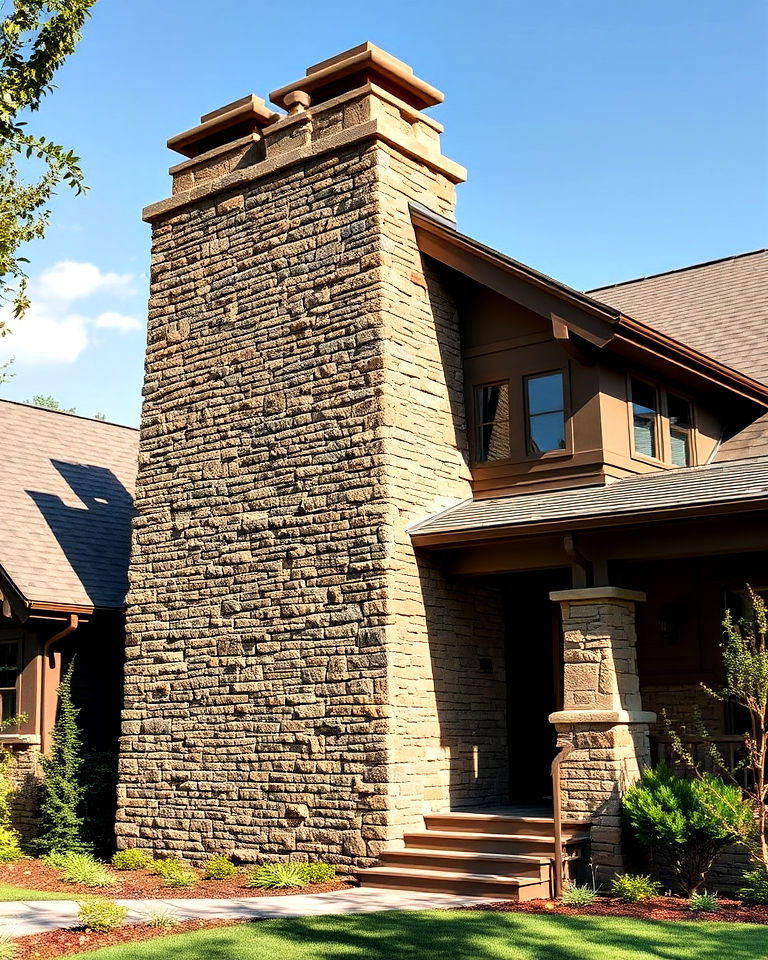 dramatic stone chimneys - 40 Craftsman Style House Exterior Ideas