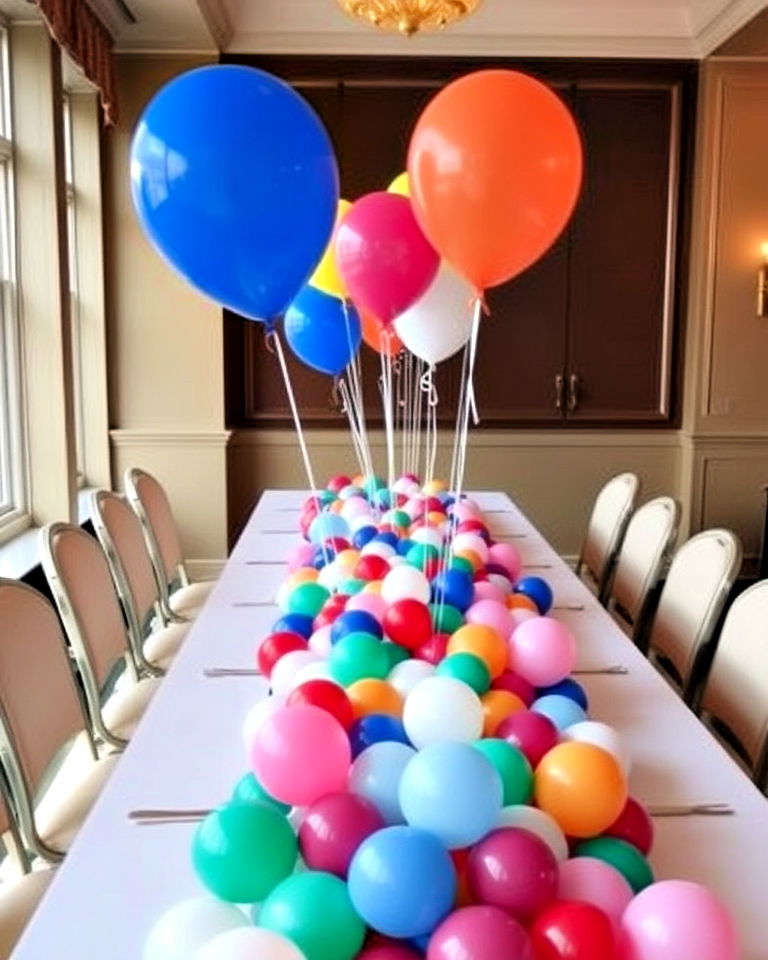 dramatic table runner of balloons - 25 Balloon Centerpiece Ideas