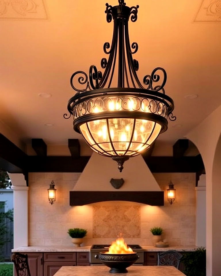 dramatic traditional spanish chandelier - 20 Spanish Style Outdoor Kitchen Ideas