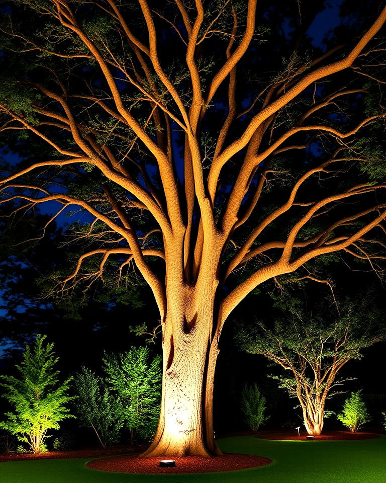 dramatic tree uplighting for for backyard - 40 Backyard Lighting Ideas