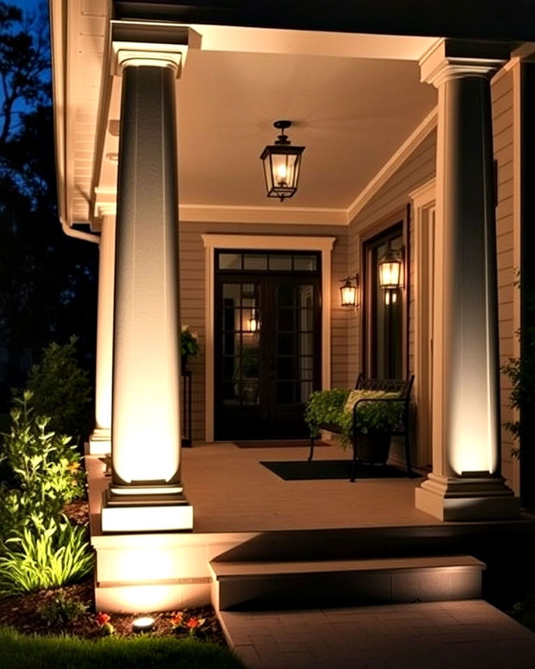 dramatic up lighting for front porch - 20 Front Porch Lighting Ideas