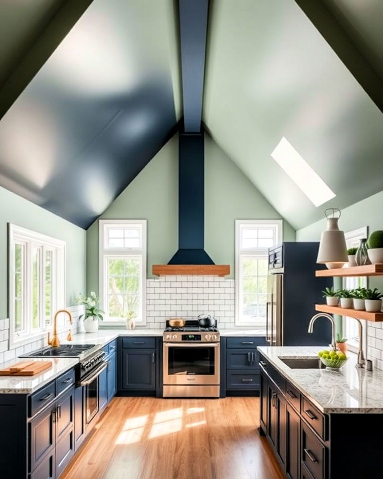 dramatic vaulted ceiling with contrasting paint - 25 Vaulted Ceiling Kitchen Ideas
