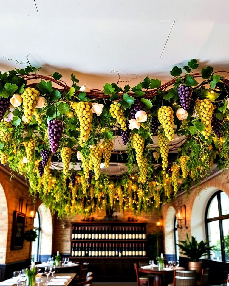 dramatic vineyard inspired ceiling decor - 20 Italian Restaurant Decor Ideas