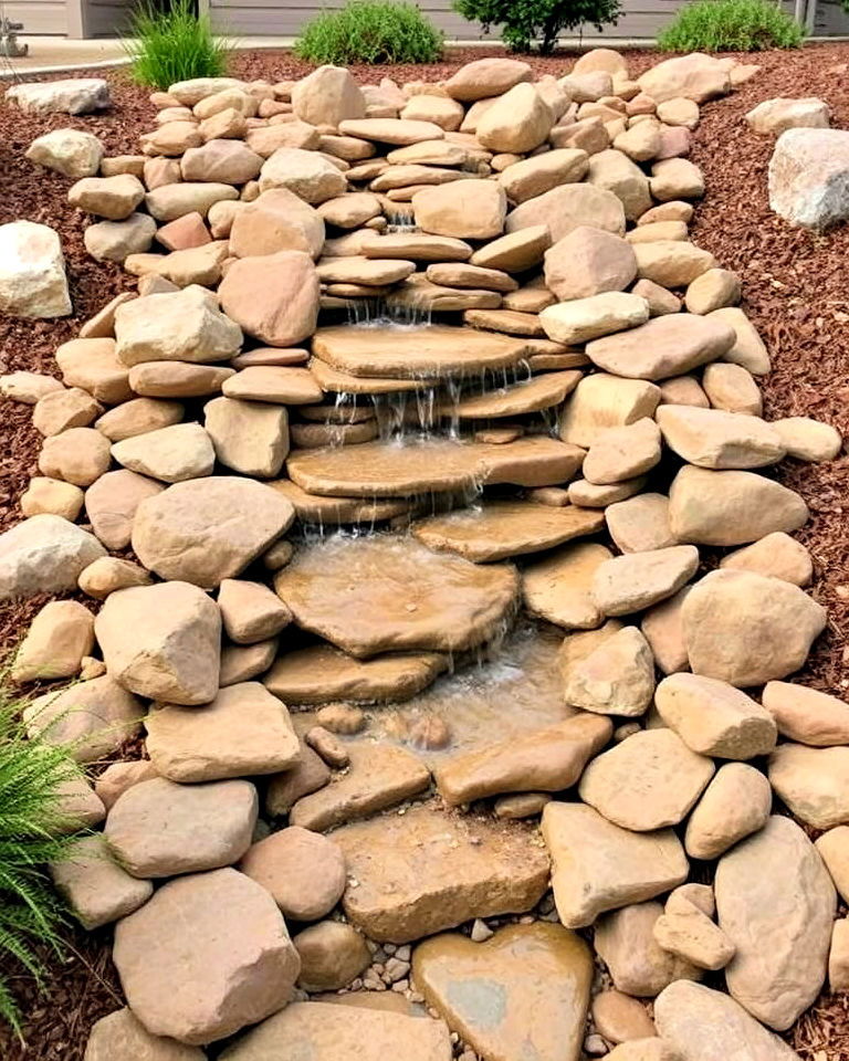 dramatic waterfall inspired design - 30 Front Yard Dry Creek Bed Landscaping Ideas