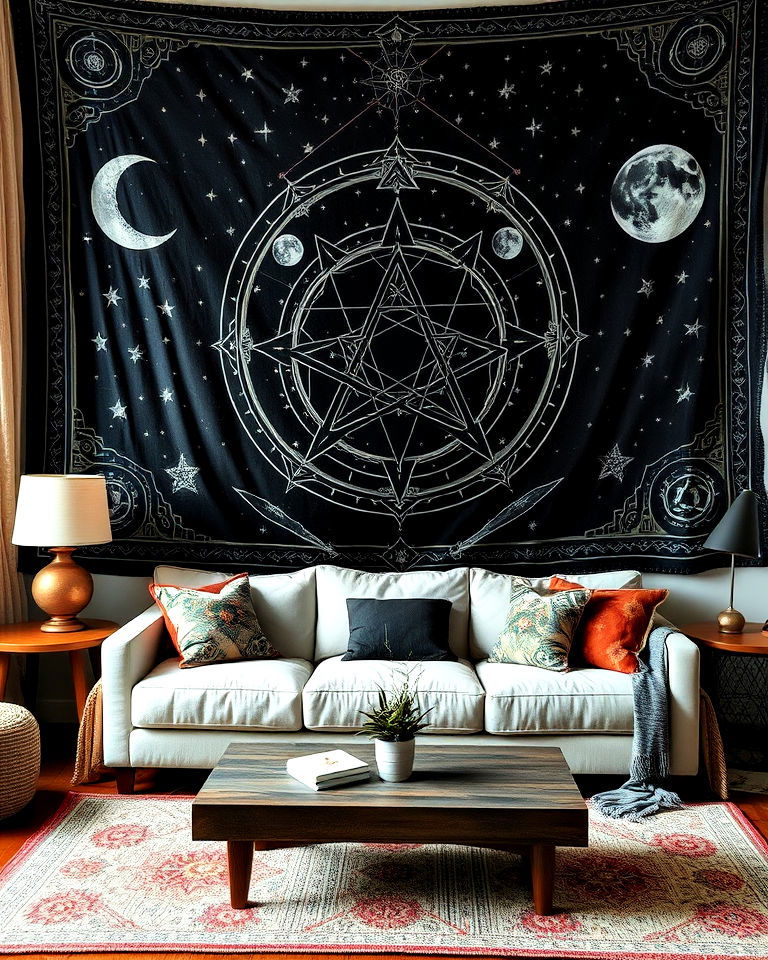 drape mystical tapestry - 30 Witchy Living Room Ideas