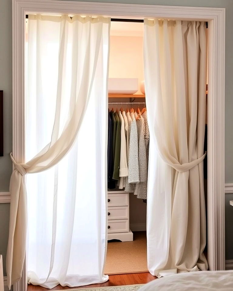 draped closet curtains for romantic feel - 30 Closet Curtain Ideas