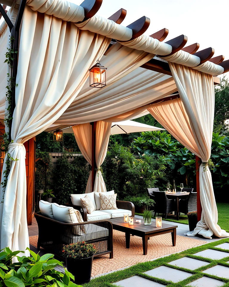 draped fabrics with pergola - 40 Luxury Landscaping Ideas
