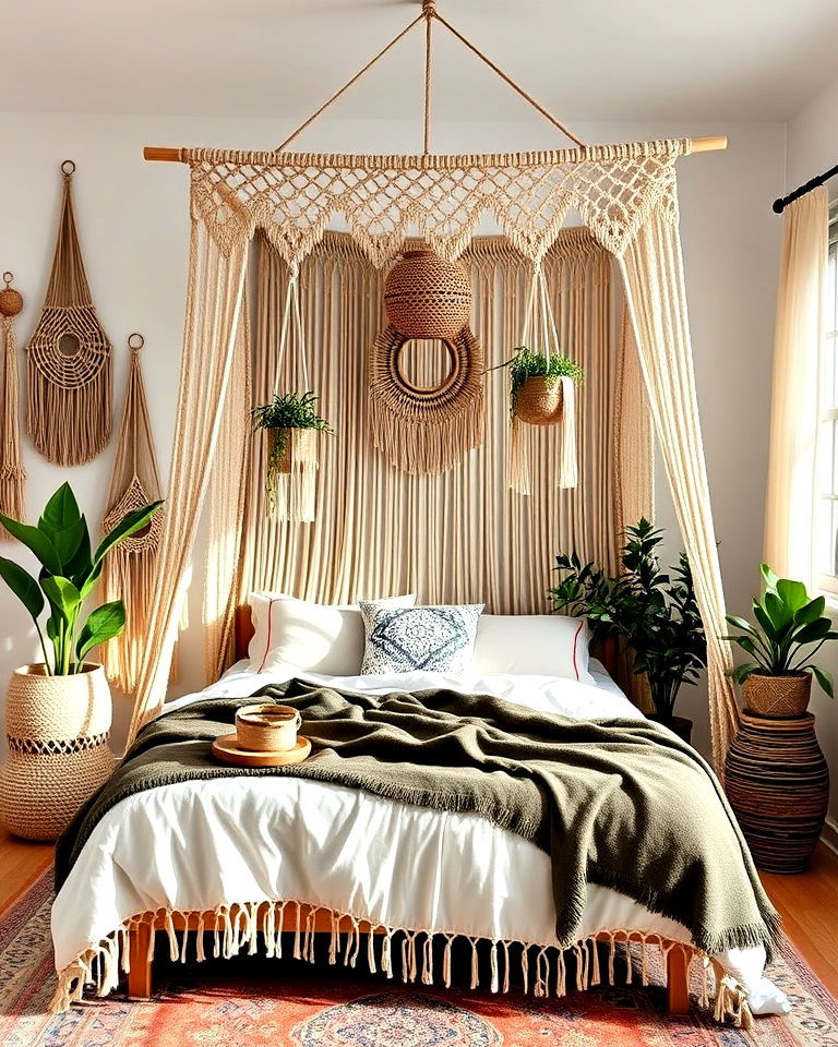 dreamy macrame accents for hippie bedroom - 25 Hippie Bedroom Ideas