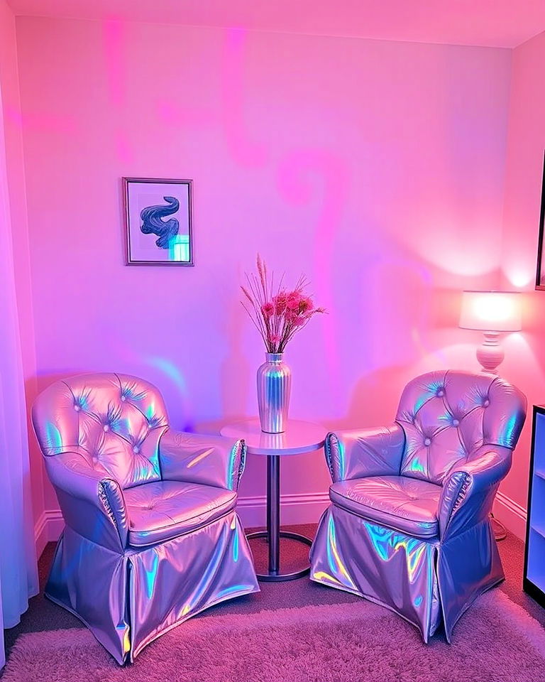 dreamy vaporwave aesthetic holographic accessories - 20 Vaporwave Room Ideas