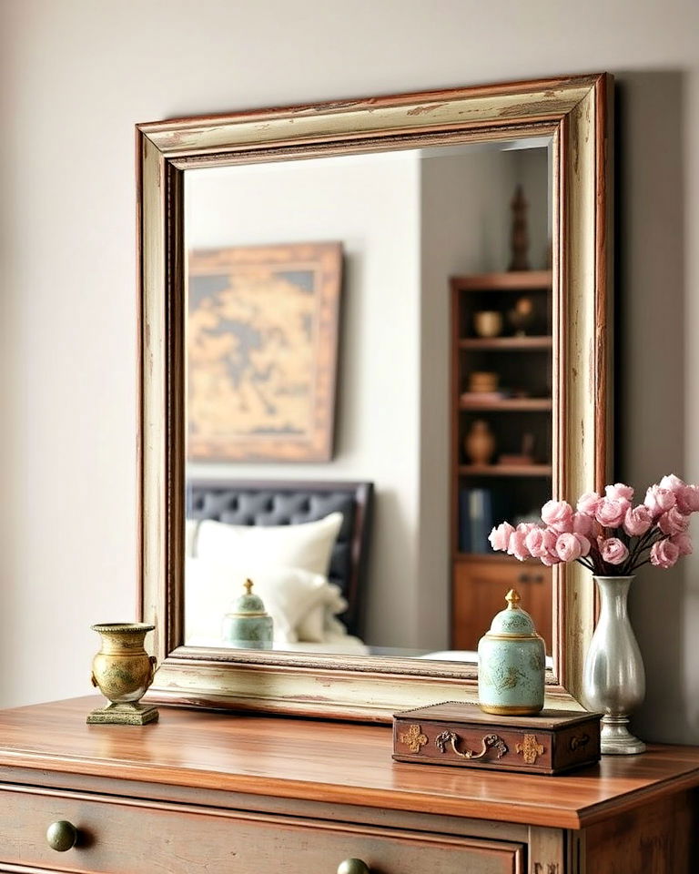 dresser with vintage framed mirror - 20 Mirror Over Dresser Ideas