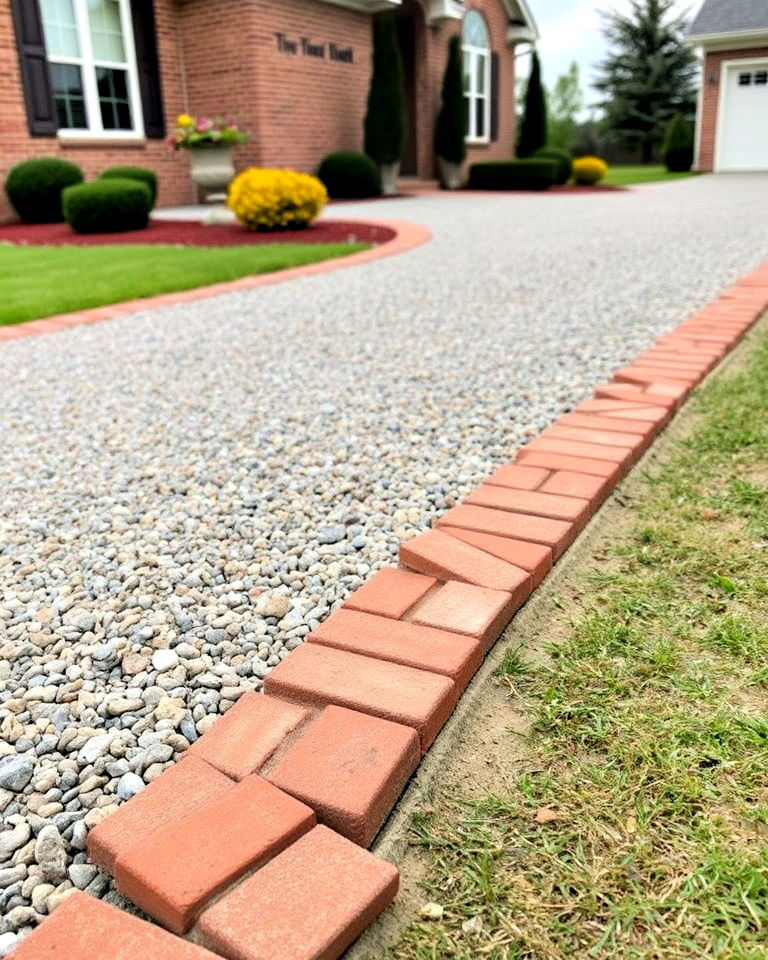driveway edging with brick and gravel combination - 25 Gravel Driveway Edging Ideas