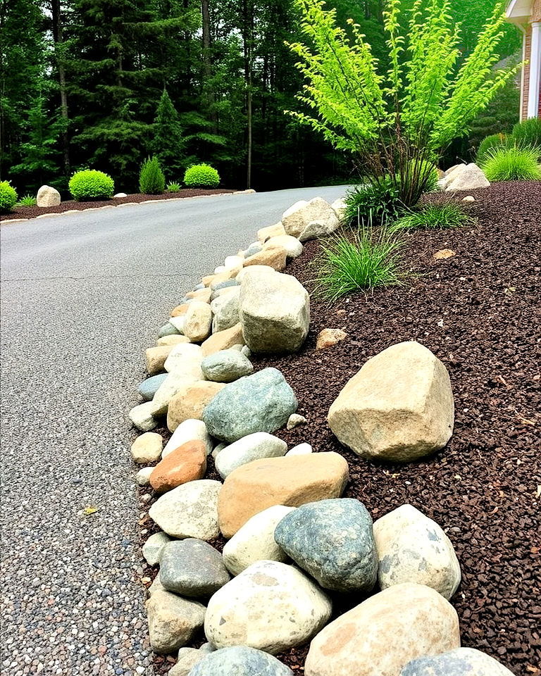 driveway edging with decorative boulders - 30 Driveway Edging Ideas