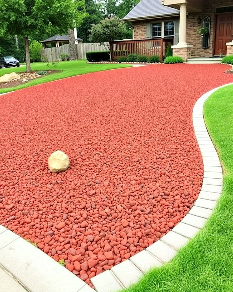 driveway landscape with red lava rock - 20 Red Lava Rock Landscaping Ideas