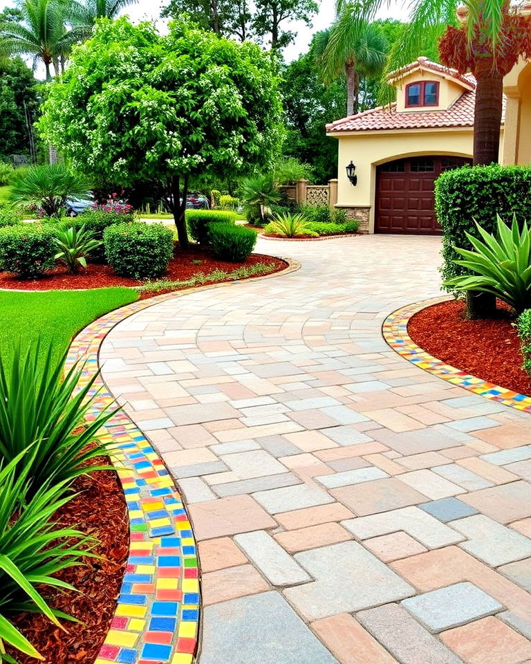 driveway with mosaic tile edging - 30 Driveway Edging Ideas