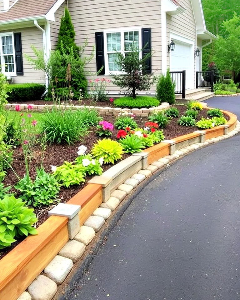 driveway with raised garden beds - 30 Driveway Edging Ideas