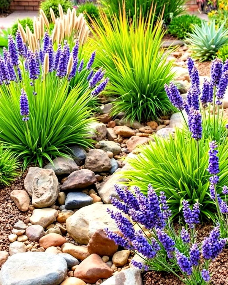 dry creek bed with drought tolerant plants - 30 Front Yard Dry Creek Bed Landscaping Ideas