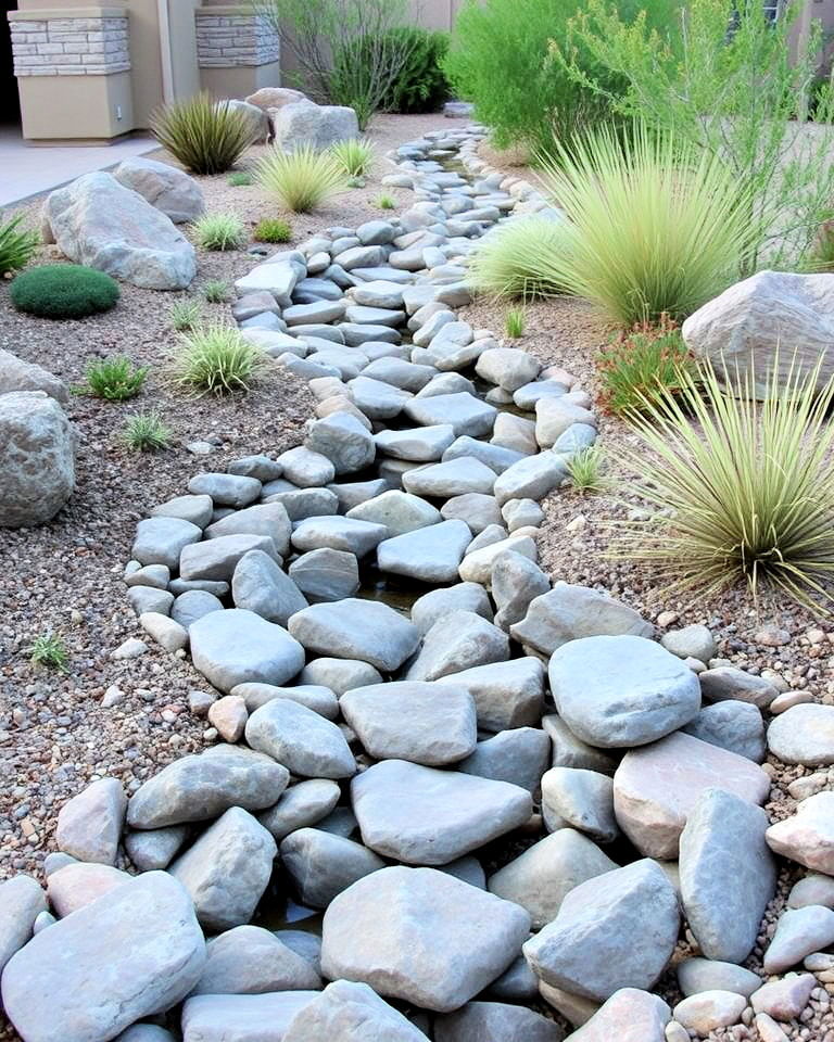 dry riverbed for southwest landscaping - 20 Southwest Landscaping Ideas for Front Yard