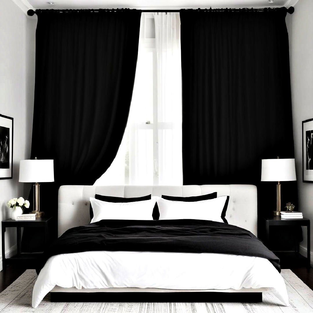 dual layered curtains - 40 Black and White Bedroom Ideas