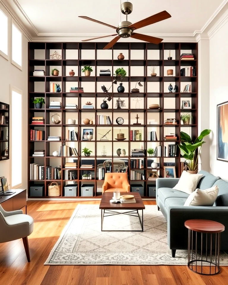dual purpose bookcase room dividers - 30 Living Room Storage Ideas