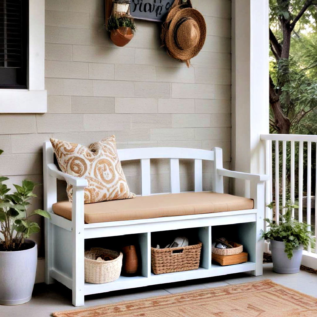 dual purpose compact bench - 40 Small Front Porch Ideas