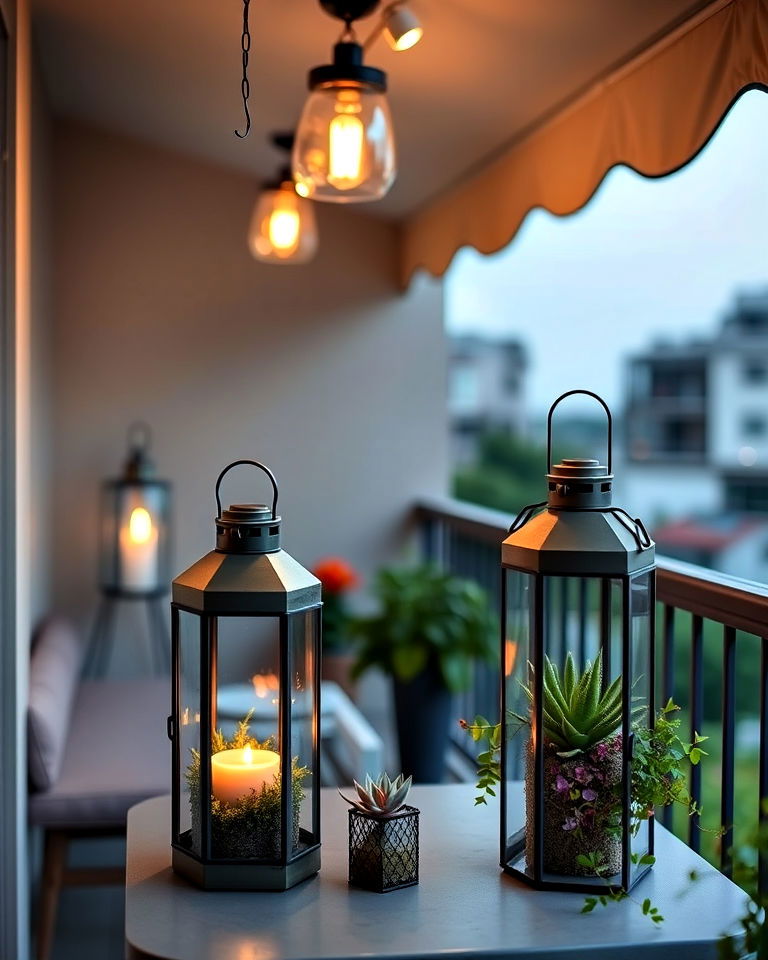 dual purpose design lantern planters - 40 Balcony Garden Ideas