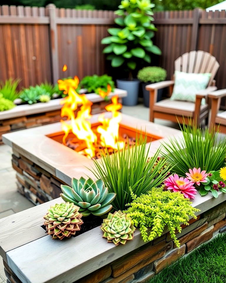 dual purpose fire pit with built in planters - 20 Front Yard Fire Pit Ideas