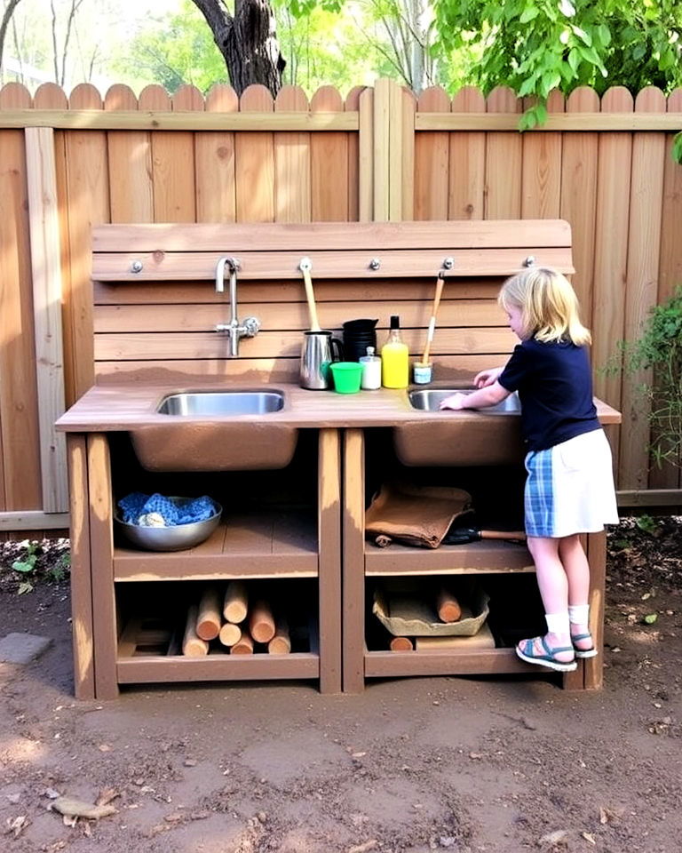 dual station mud kitchen for siblings - 20 Mud Kitchen Ideas
