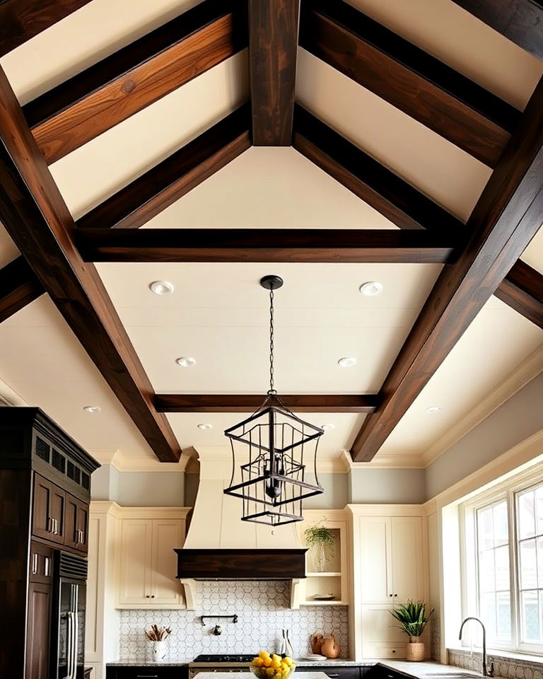 dual tone beams and ceiling - 25 Vaulted Ceiling Kitchen Ideas