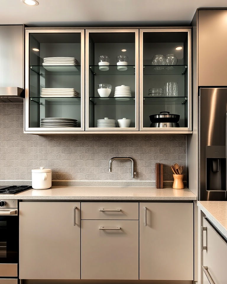 durable aluminum framed glass cabinets - 20 Modern Style Glass Kitchen Cabinets