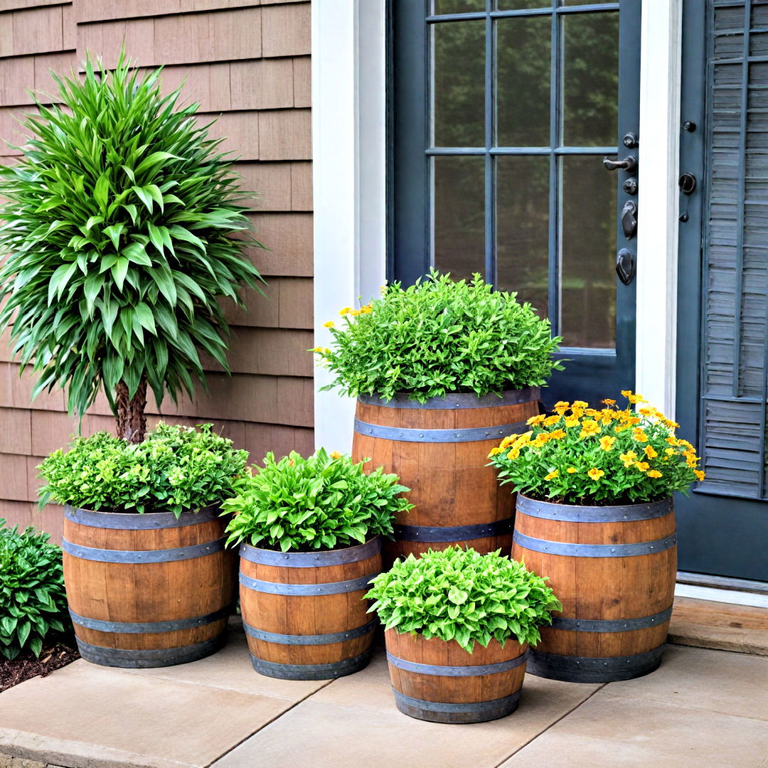 durable barrel planters - 40 Front Porch Ideas