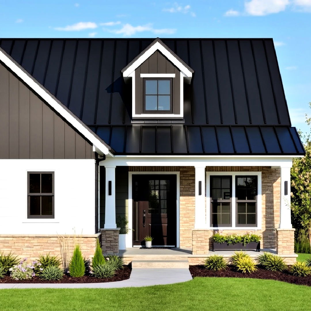 durable black metal roof for farmhouse exterior - 40 Black Modern Farmhouse Exterior Design Ideas