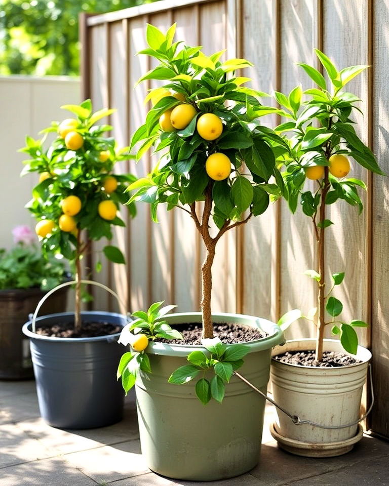 durable bucket fruit trees - 20 Bucket Garden Ideas