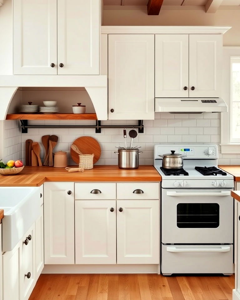 durable butcher block countertop - 40 Kitchen With White Appliances Ideas