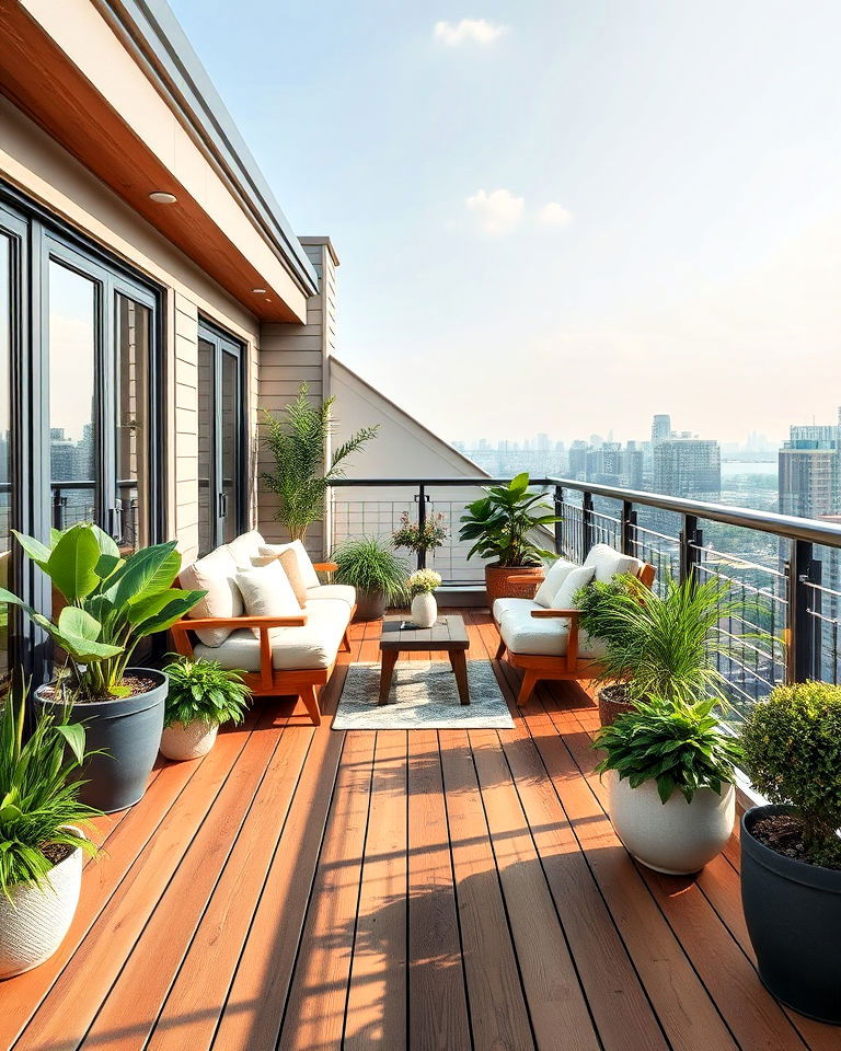 durable classic wooden decking - 25 Balcony Flooring Ideas