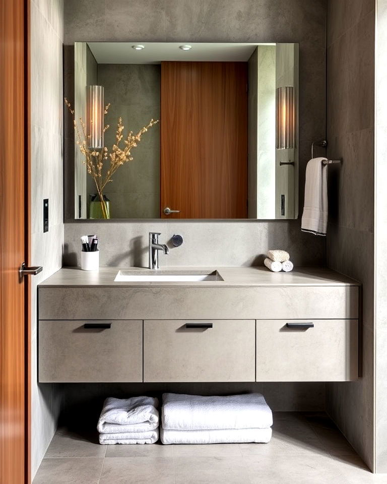 durable concrete vanity - 30 Concrete Bathroom Ideas