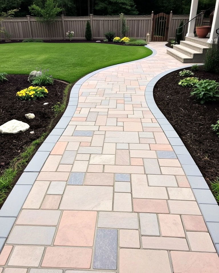 durable curving stamped concrete walkway - 25 Curved Walkway Ideas