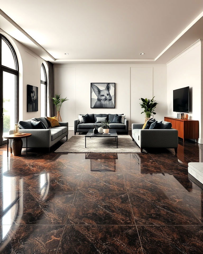 durable dark brown granite floor for living room - 30 Dark Brown Floor Living Room Ideas